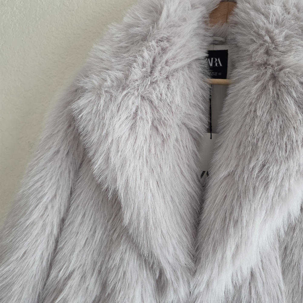 NWT ZARA Faux Fur Coat Ecru  Size XS - Picture 15 of 15